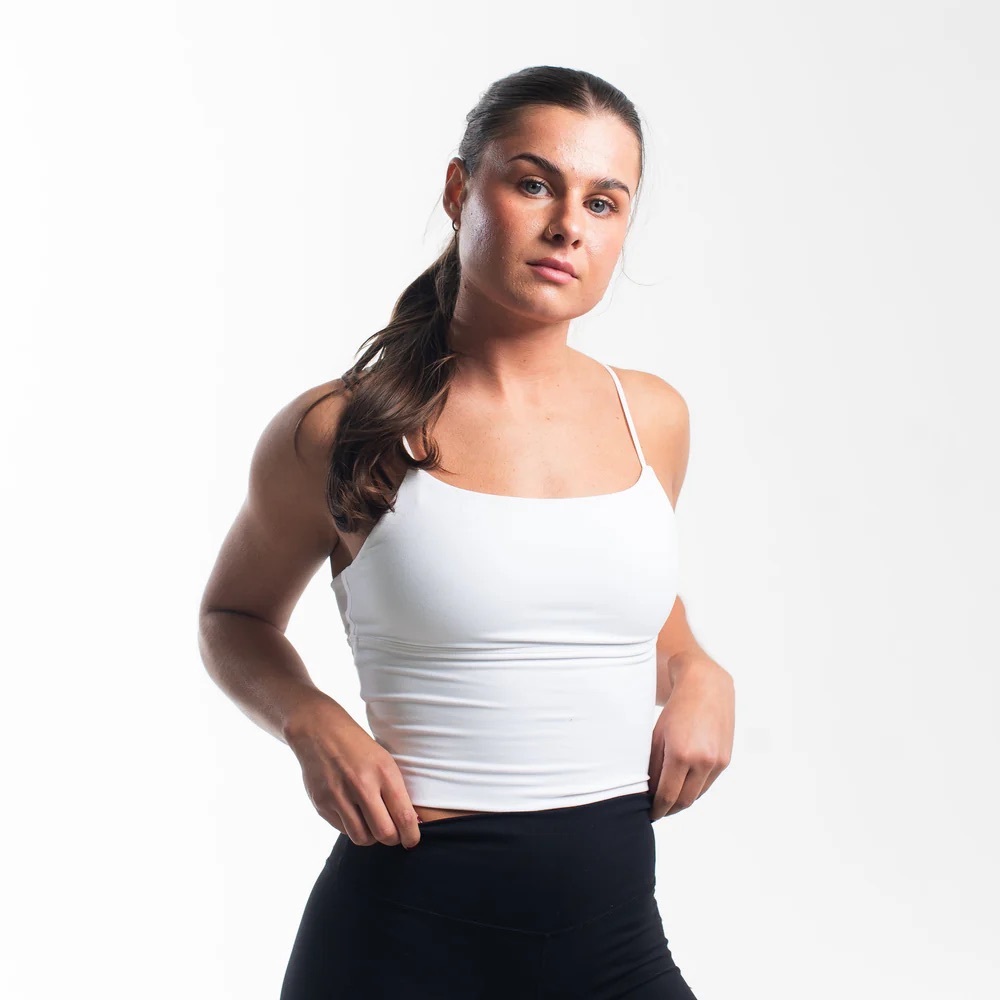 a7 Strappy Cropped Cami in White